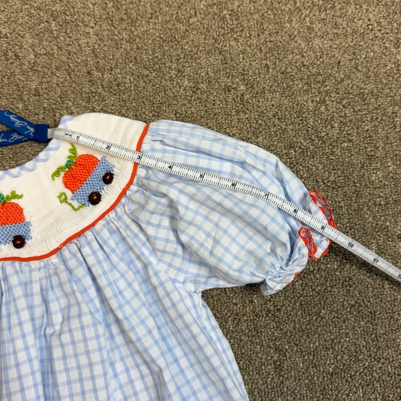 Babeeni: Girls Blue Checkered Smocked Pumpkin Bishop Dress, Size 5T - Picture 8 of 12